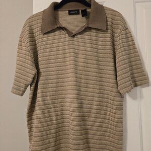 Mens Claiborne Tan Striped Polo Size Large